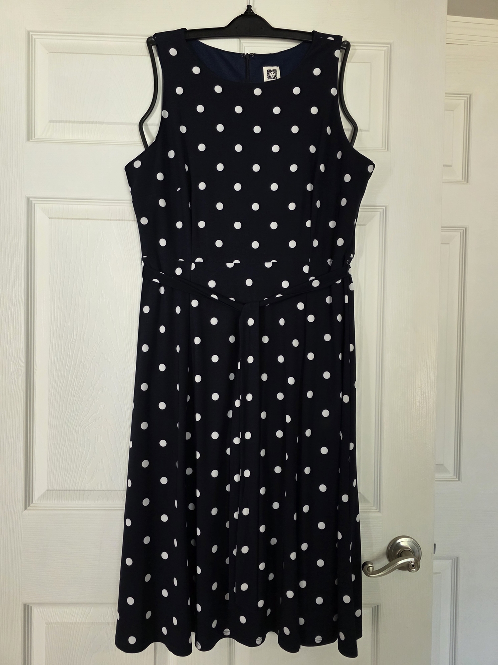 Navy With White Polka Dots Anne Klien Dress Size 14
